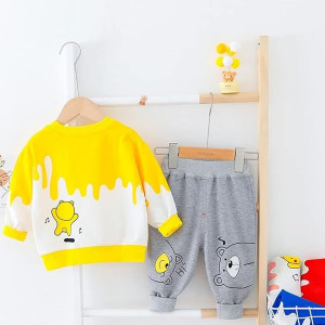 Boy's Cotton Full Sleeves Sweatshirt with Pant Set in Yellow Color